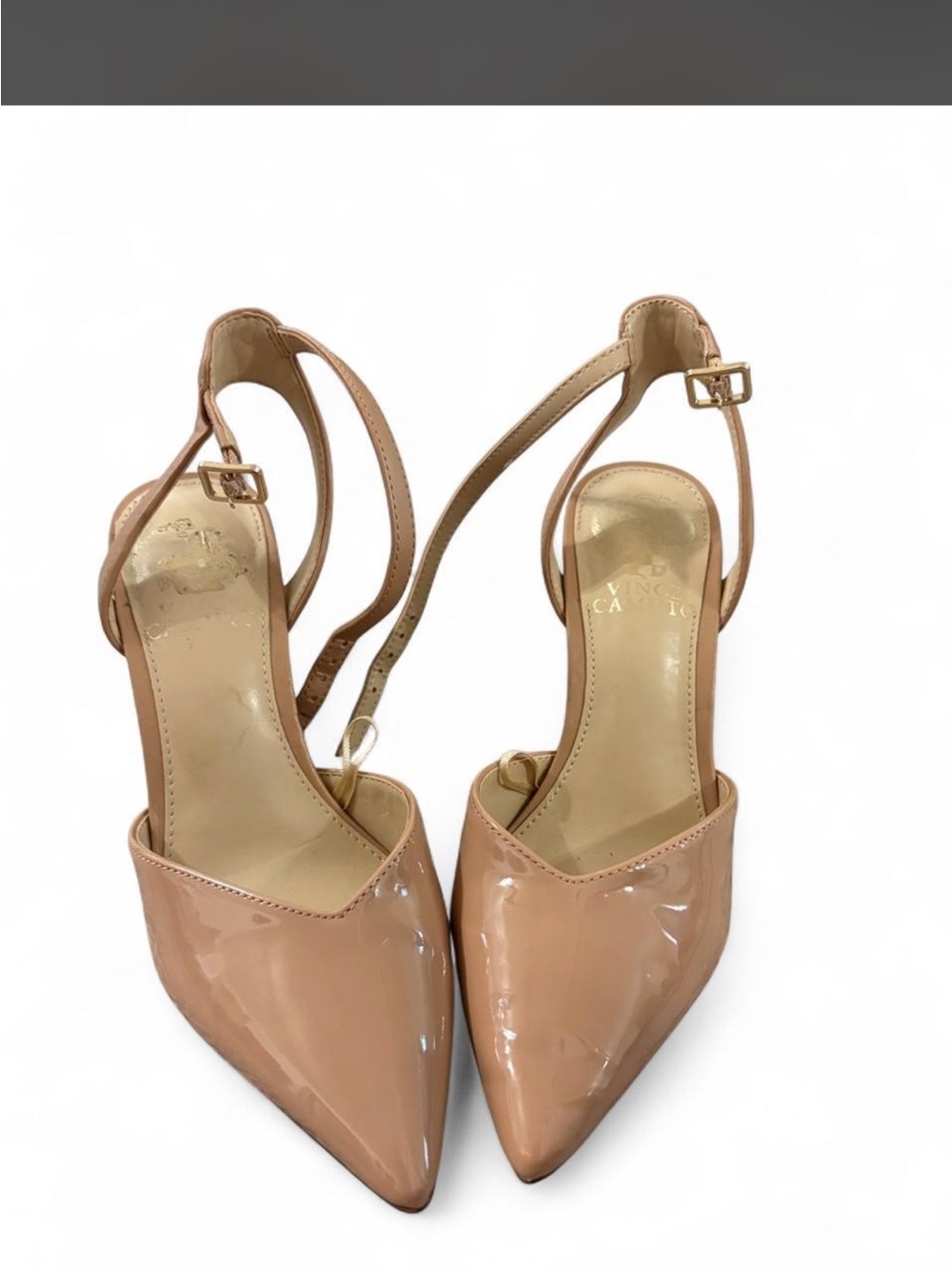 Vince Camuto Women's Nude Patent Pointed-Toe Ankle-Strap Heels size 6